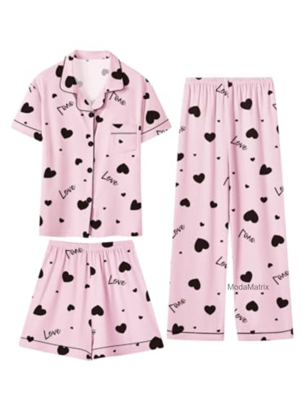 Girls 3 Piece Pajama Set Soft Button Down Sleepwear